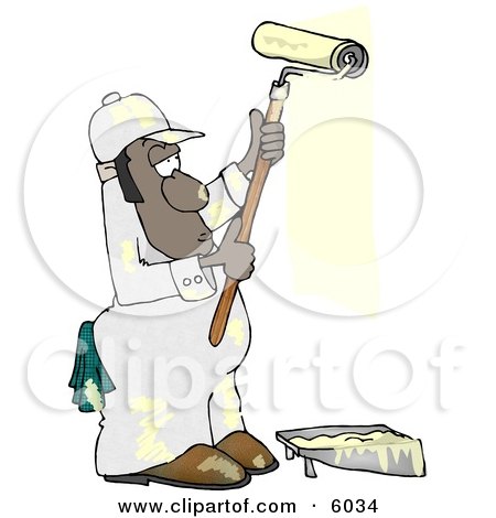 African American Man Using a Roller Brush While Painting a Wall Clipart by djart