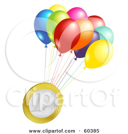 Royalty-Free (RF) Clipart Illustration of Balloons Floating Away With A Euro Coin by Oligo