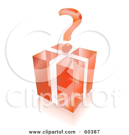 Royalty-Free (RF) Clipart Illustration of a 3d Question Mark Over A Transparent Red Cube Gift Box by Oligo