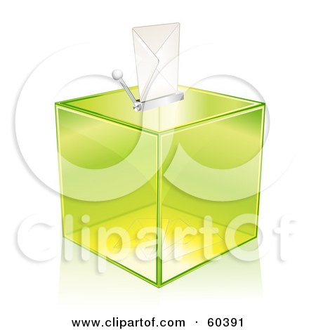 Royalty-Free (RF) Clipart Illustration of a Trasparent Green Ballot Box With An Envelope On The Top by Oligo