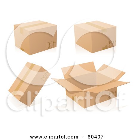 Royalty-Free (RF) Clipart Illustration of a Digital Collage Of Four Cardboard Shipping Boxes by Oligo