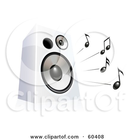 Royalty-Free (RF) Clipart Illustration of a Black Music Notes Blaring From A White Speaker by Oligo