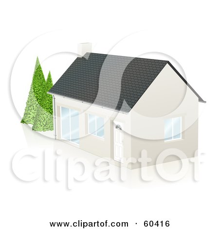 Royalty-Free (RF) Clipart Illustration of a Cute White Home With A Chimney And Mature Trees In The Yard by Oligo