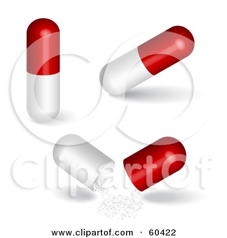 Royalty-Free (RF) Clipart Illustration of a Digital Collage Of White And Red Pill Capsules by Oligo