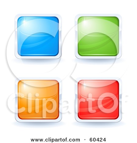 Royalty-Free (RF) Clipart Illustration of a Digital Collage Of Four Bright Square Internet Buttons; Blue, Green, Orange And Red by Oligo