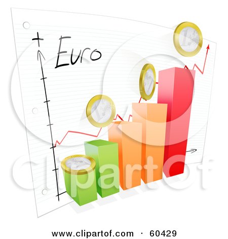 Royalty-Free (RF) Clipart Illustration of a 3d Bar Graph With Euro Coins And A Goal Sketch On Paper by Oligo