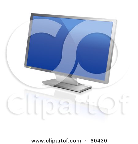 Royalty-Free (RF) Clipart Illustration of a Modern Silver Widescreen Computer Monitor Or Television With A Blue Screen Saver by Oligo