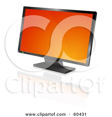 Royalty-Free (RF) Clipart Illustration of a Modern Widescreen Computer Monitor Or Television With An Orange Screen Saver by Oligo