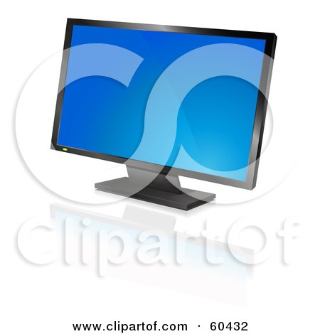 Royalty-Free (RF) Clipart Illustration of a Modern Widescreen Computer Monitor Or Television With A Blue Screen Saver by Oligo