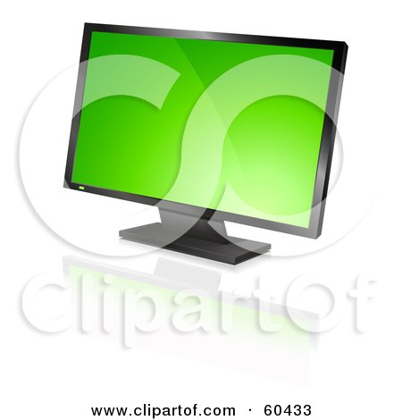 Royalty-Free (RF) Clipart Illustration of a Modern Widescreen Computer Monitor Or Television With A Green Screen Saver by Oligo