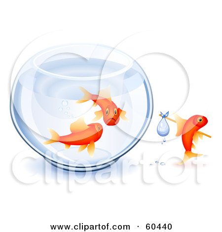 Royalty-Free (RF) Clipart Illustration of Sad Goldfish Parents Watching Their Young One Leave The Bowl by Oligo