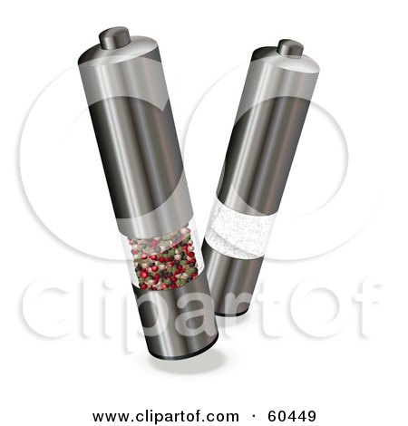 Royalty-Free (RF) Clipart Illustration of Tall 3d Chrome Sea Salt And Pepper Grinders by Oligo