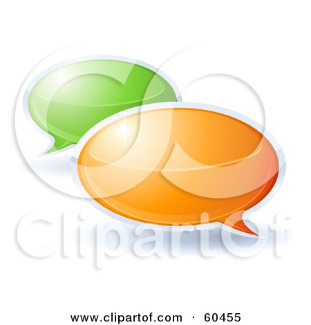 Royalty-Free (RF) Clipart Illustration of Shiny 3d Green And Orange Chat Windows by Oligo