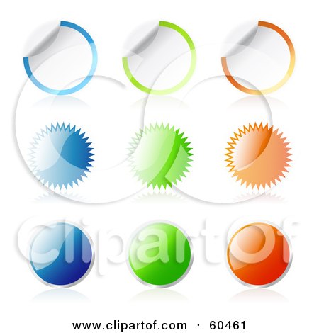 Royalty-Free (RF) Clipart Illustration of a Digital Collage Of Peeling Blank, Burst And Round Stickers by Oligo