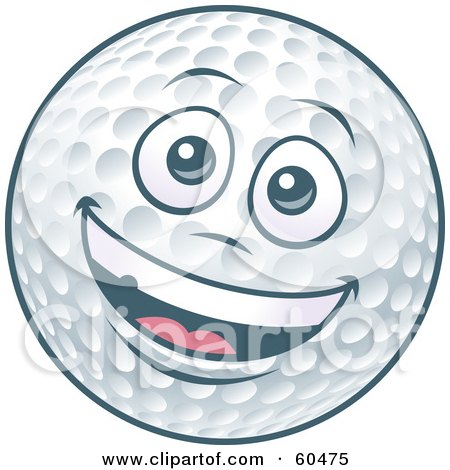 Royalty-Free (RF) Clipart Illustration of a Friendly Smiling Golf Ball Character With A Face by John Schwegel