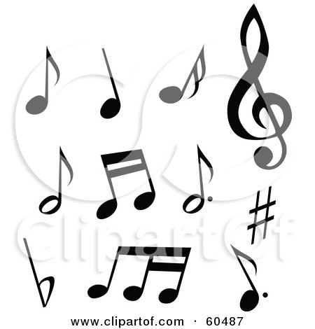 Royalty-Free (RF) Clipart Illustration of a Digital Collage Of Black And White Musical Notes And Symbols by TA Images