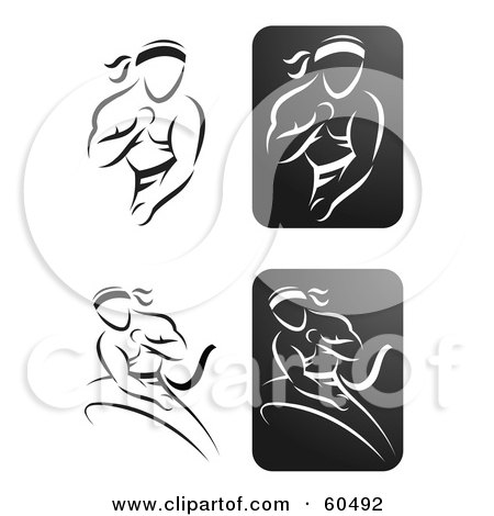 Royalty-Free (RF) Clipart Illustration of a Digital Collage Of Black And White Fighter Drawings by TA Images