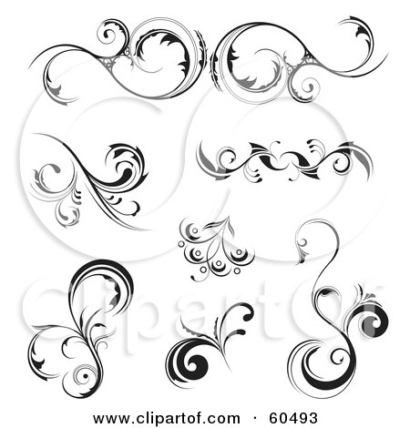 Royalty-Free (RF) Clipart Illustration of a Digital Collage Of Ornate Black And White Design Element Floral Scrolls by TA Images