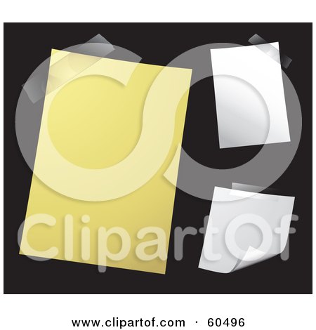 Royalty-Free (RF) Clipart Illustration of a Digital Collage Of Three Yellow And White Memos Taped To A Black Wall by TA Images