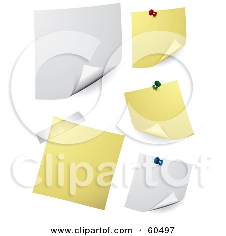 Royalty-Free (RF) Clipart Illustration of a Digital Collage Of White And Yellow Memos Pinned, Sticking And Taped To A Wall by TA Images