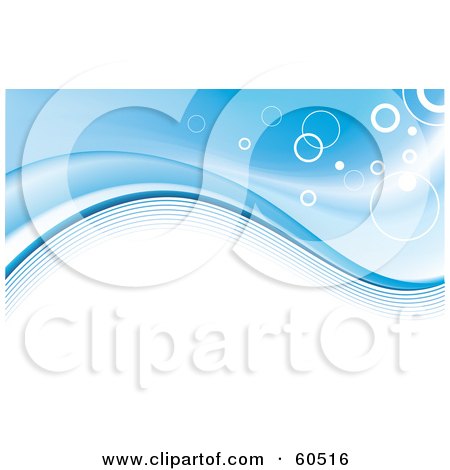 Royalty-Free (RF) Clipart Illustration of a White Background With Waves Of Blue And White Bubbles by TA Images