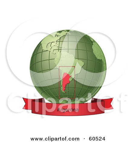 Royalty-Free (RF) Clipart Illustration of a Red Argentina Banner Along The Bottom Of A Green Grid Globe by Michael Schmeling