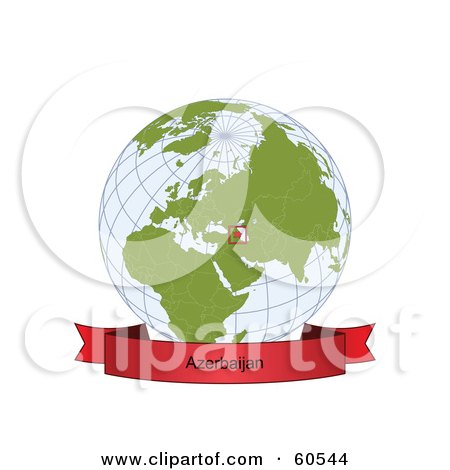 Royalty-Free (RF) Clipart Illustration of a Red Azerbaijan Banner Along The Bottom Of A Grid Globe by Michael Schmeling