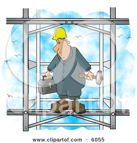 Male Construction Worker Putting Together the Iron Structure of a Building Clipart Picture by djart