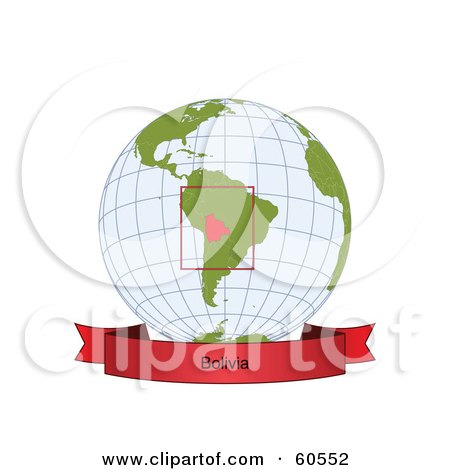 Royalty-Free (RF) Clipart Illustration of a Red Bolivia Banner Along The Bottom Of A Grid Globe by Michael Schmeling