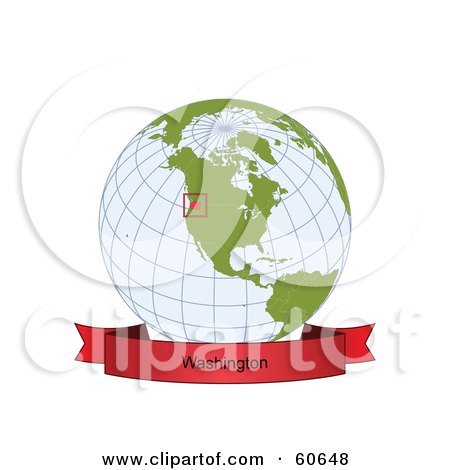 Royalty-Free (RF) Clipart Illustration of a Red Washington Banner Along The Bottom Of A Grid Globe by Michael Schmeling