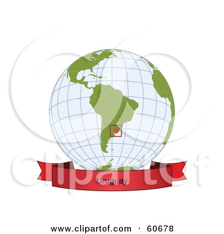Royalty-Free (RF) Clipart Illustration of a Red Uruguay Banner Along The Bottom Of A Grid Globe by Michael Schmeling