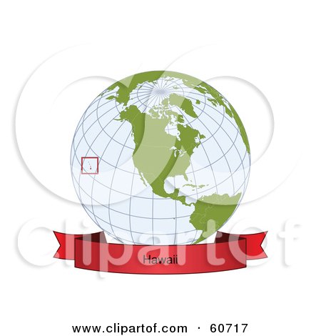 Royalty-Free (RF) Clipart Illustration of a Red Hawaii Banner Along The Bottom Of A Grid Globe by Michael Schmeling