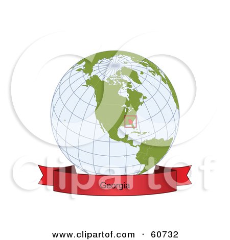 Royalty-Free (RF) Clipart Illustration of a Red Georgia Banner Along The Bottom Of A Grid Globe by Michael Schmeling