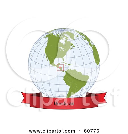 Royalty-Free (RF) Clipart Illustration of a Red Honduras Banner Along The Bottom Of A Grid Globe by Michael Schmeling
