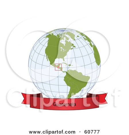 Royalty-Free (RF) Clipart Illustration of a Red Guatemala Banner Along The Bottom Of A Grid Globe by Michael Schmeling