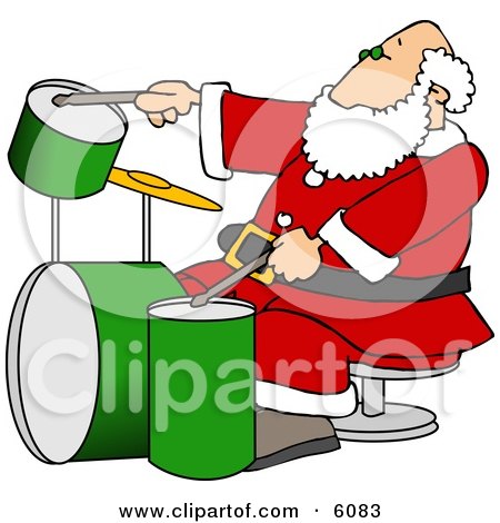 Santa Claus Playing with a New Drum Set Clipart Picture by djart