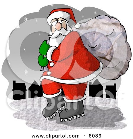 Santa Claus Carrying Toy Bag to Town Clipart Picture by djart
