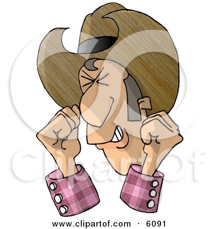 Angry Cowboy Clinching Eyes, Teeth, and Fists Clipart Picture by djart
