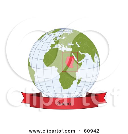 Royalty-Free (RF) Clipart Illustration of a Red Sudan Banner Along The Bottom Of A Grid Globe by Michael Schmeling