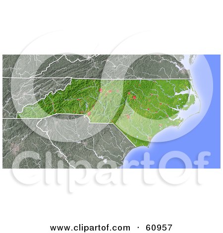 Royalty-free (RF) Clipart Illustration of a Shaded Relief Map Of The State Of North Carolina by Michael Schmeling