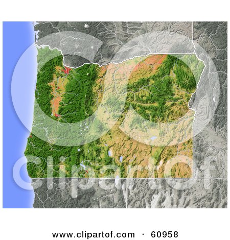 Royalty-free (RF) Clipart Illustration of a Shaded Relief Map Of The State Of Oregon by Michael Schmeling