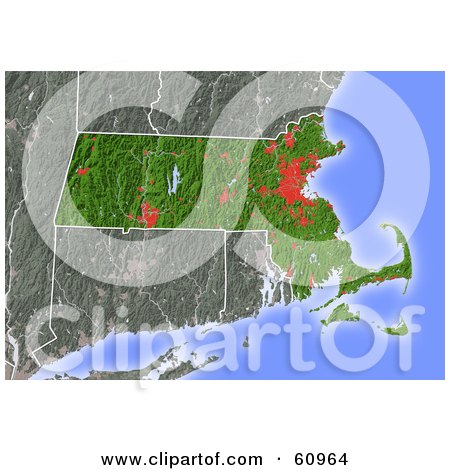 Royalty-free (RF) Clipart Illustration of a Shaded Relief Map Of The State Of Massachusetts by Michael Schmeling