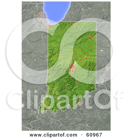 Royalty-free (RF) Clipart Illustration of a Shaded Relief Map Of The State Of Indiana by Michael Schmeling