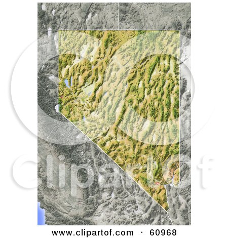 Royalty-free (RF) Clipart Illustration of a Shaded Relief Map Of The State Of Nevada by Michael Schmeling