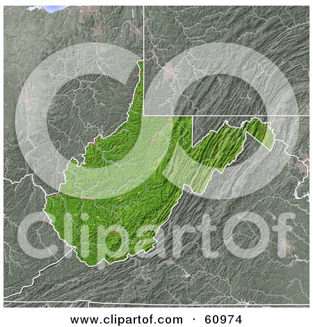 Royalty-free (RF) Clipart Illustration of a Shaded Relief Map Of The State Of West Virginia by Michael Schmeling