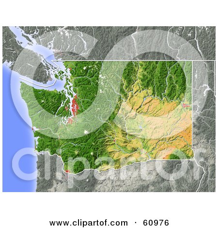 Royalty-free (RF) Clipart Illustration of a Shaded Relief Map Of The State Of Washington by Michael Schmeling
