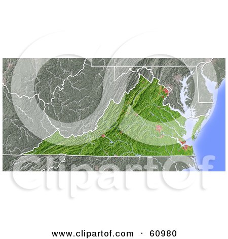 Royalty-free (RF) Clipart Illustration of a Shaded Relief Map Of The State Of Virginia by Michael Schmeling