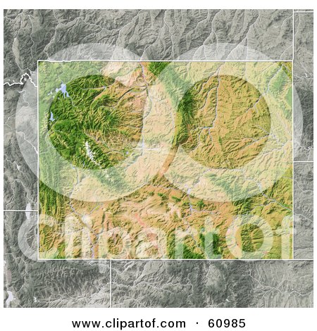 Royalty-free (RF) Clipart Illustration of a Shaded Relief Map Of The State Of Wyoming by Michael Schmeling