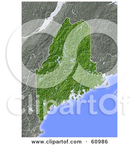 Royalty-free (RF) Clipart Illustration of a Shaded Relief Map Of The State Of Maine by Michael Schmeling