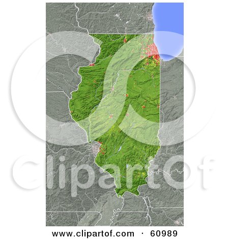 Royalty-free (RF) Clipart Illustration of a Shaded Relief Map Of The State Of Illinois by Michael Schmeling